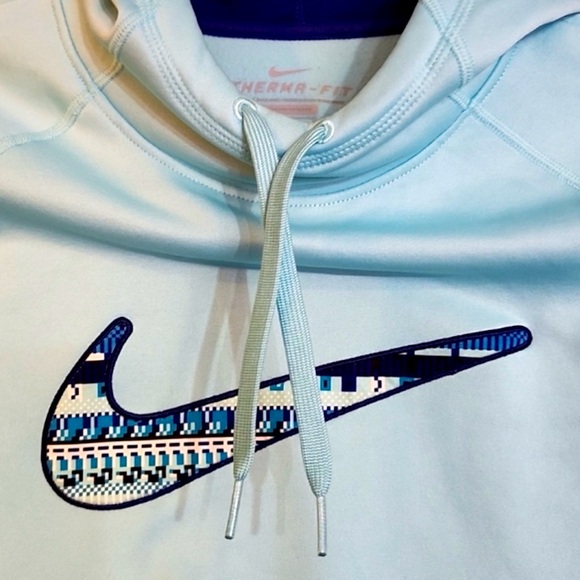 NIKE Hoodie Sweatshirt Lightweight Round Neck Teal Navy Blue Med pre loved. - Picture 2 of 11